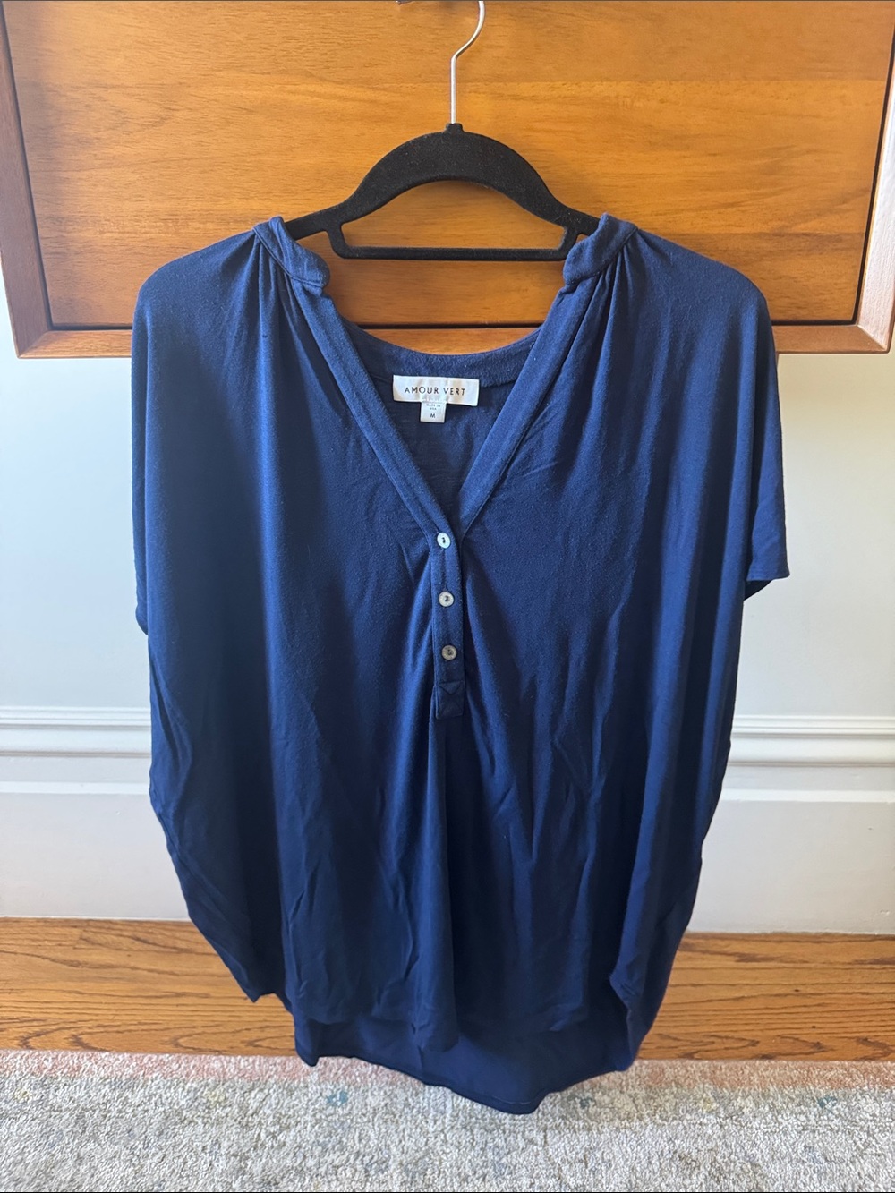 Amour Vert Navy Short-Sleeve Henley Tee